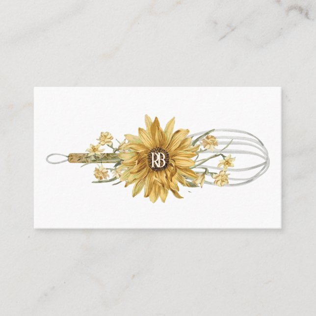 Tarjeta De Visita Panadería floral única de madera de Whisk Sunflowe (Anverso)