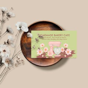 Tarjeta De Visita Panadería Floral Verde Pastelería Pastelera