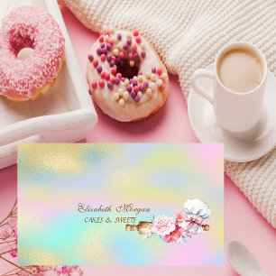 Tarjeta De Visita Panadería Flores Rolling Pin Holográfico Colorido