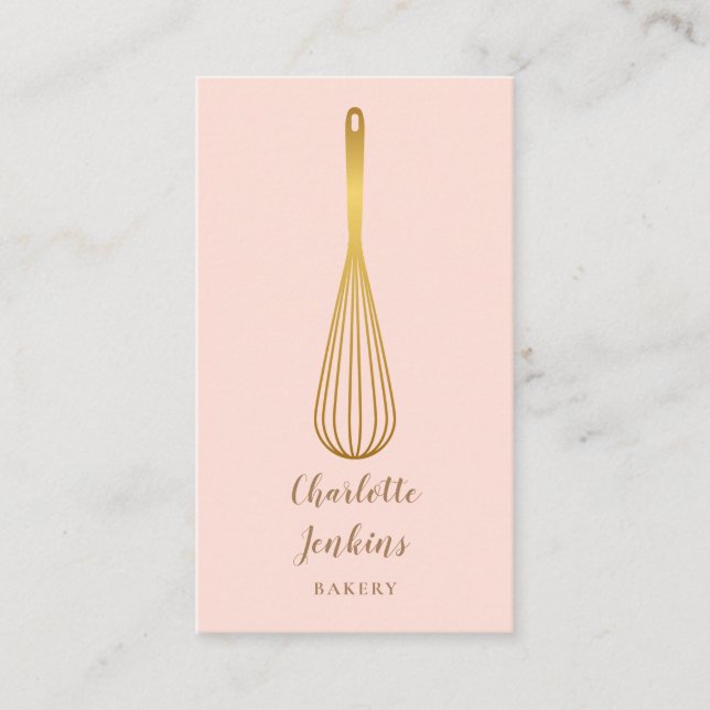 Tarjeta De Visita Panadería Gold Whisk Panadería Rubor Pink (Anverso)
