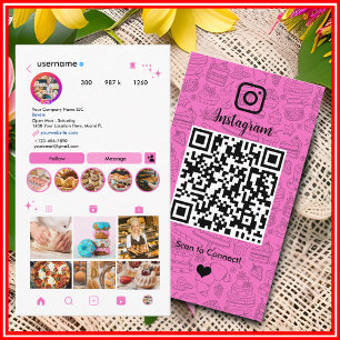 Tarjeta De Visita Panadería Instagram Chef Pastel Rosa y Blanco Tarj