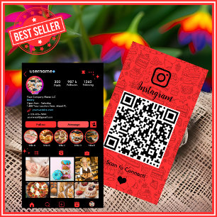 Tarjeta De Visita Panadería Instagram Chef Red Pastry Caterer QR
