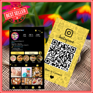 Tarjeta De Visita Panadería Instagram Chef Yellow Pastry Caterer QR