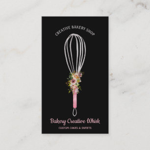 Tarjeta De Visita Panadería Logo Whisk Boho rosa negro oro