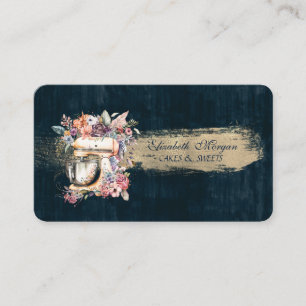 Tarjeta De Visita Panadería, Mezclador Floral, Pincelada Azul