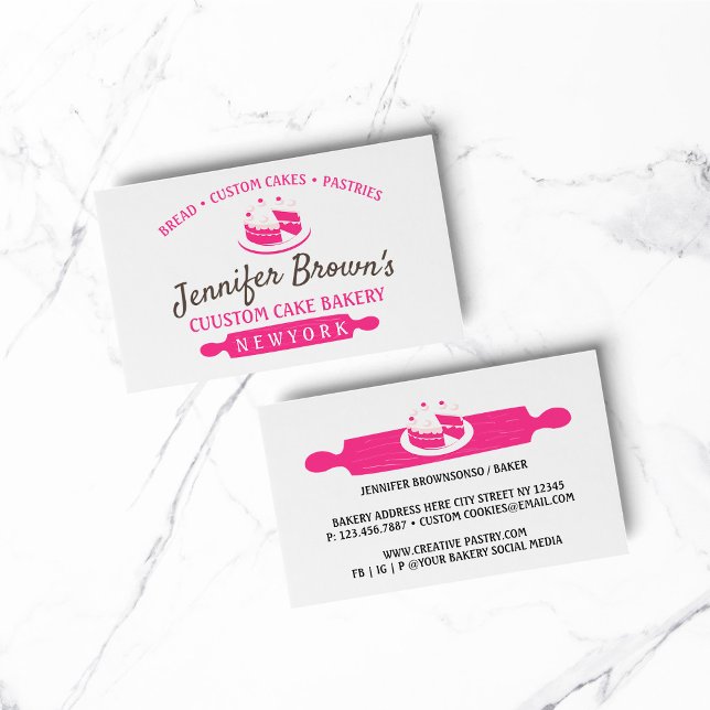 Tarjeta De Visita Panadería Mínima Rosa Pastelería Pastel de Chef (BAKERY PASTRY CHEF COOK CAKE event planner business)