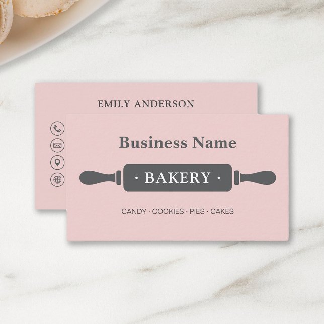 Tarjeta De Visita Panadería minimalista rosa (Create your own Minimalist Bakery Pink Business Card by MINTIC DESIGN STUDIO)