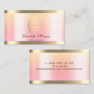 Tarjeta De Visita Panadería Modern Cupcake Gold Stripe Ombre
