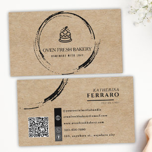 Tarjeta De Visita Panadería moderna de código QR de Kraft Brown