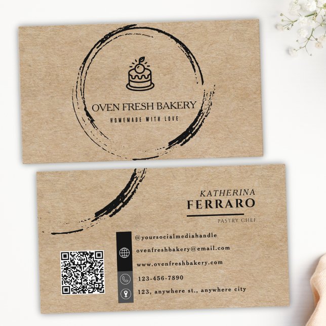 Tarjeta De Visita Panadería moderna de código QR de Kraft Brown (Subido por el creador)