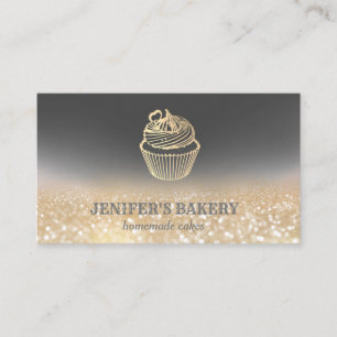 Tarjeta De Visita Panadería moderna de quequitos purpurinoso de oro 