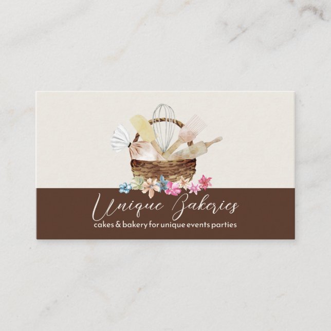 Tarjeta De Visita Panadería moderna elegante marrón beige (Anverso)
