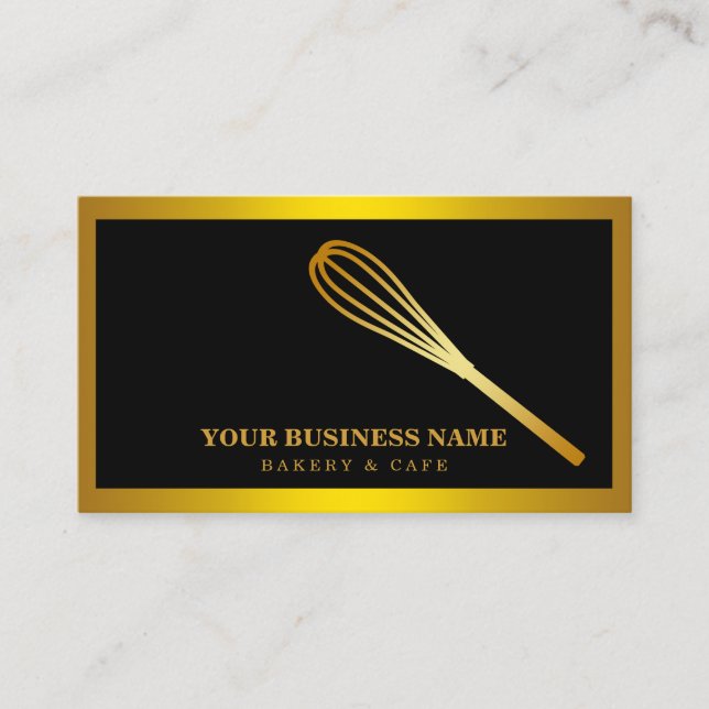 Tarjeta De Visita Panadería moderna Gold Whisk (Anverso)