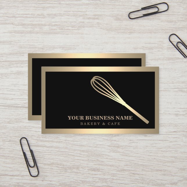 Tarjeta De Visita Panadería moderna Gold Whisk (Anverso/Reverso In Situ)