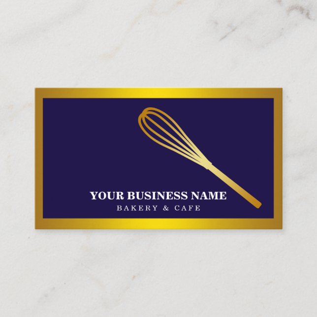 Tarjeta De Visita Panadería moderna Gold Whisk (Anverso)