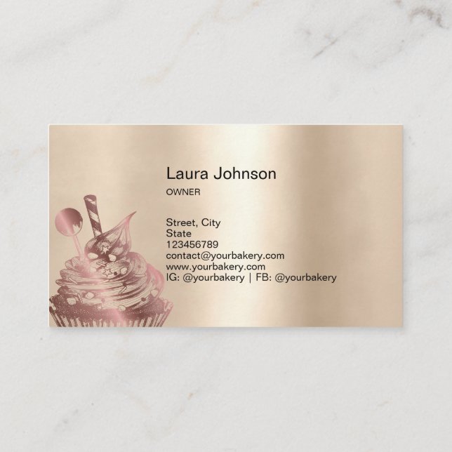 Tarjeta De Visita Panadería moderna Pastel de pasteles Chef que sirv (Reverso)