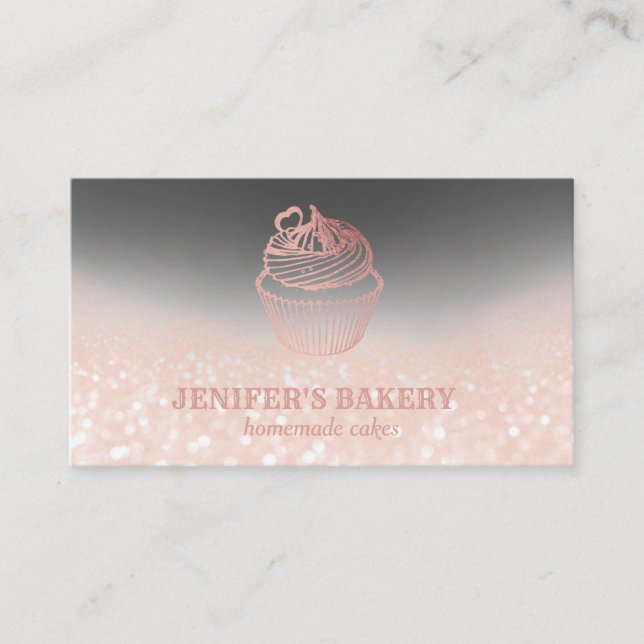 Tarjeta De Visita Panadería moderna rosa purpurinoso de quequitos de (Anverso)