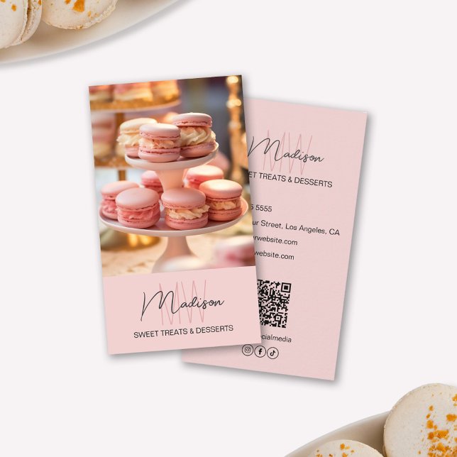 Tarjeta De Visita Panadería Monograma Rosa (Bakery Monogram Logo Pink Business Card)