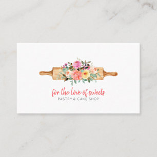 Tarjeta De Visita Panadería o pastelería - Rolling Pin & Florals 