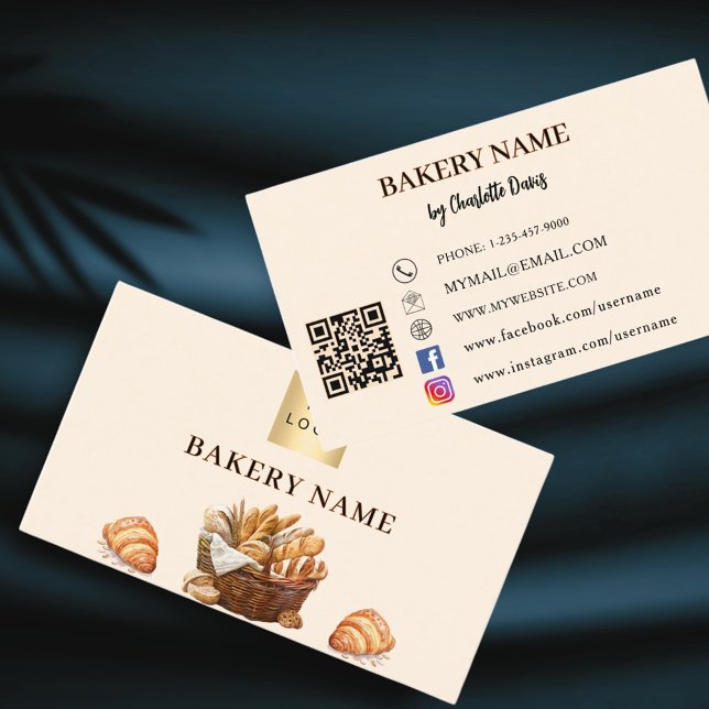 Tarjeta De Visita Panadería panadería crema beige logotipo del códig (Subido por el creador)
