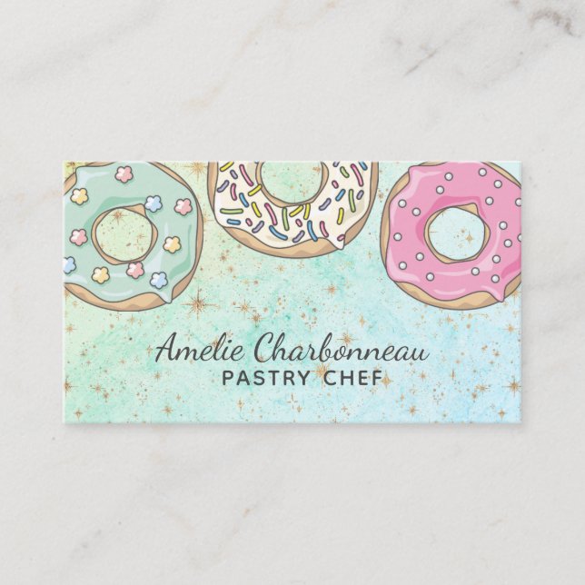 Tarjeta De Visita Panadería Pastel Chef Pink Turquoise Watercolor (Anverso)
