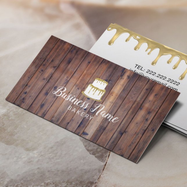 Tarjeta De Visita Panadería Pastel de tarta postre Madera Rústica (Subido por el creador)