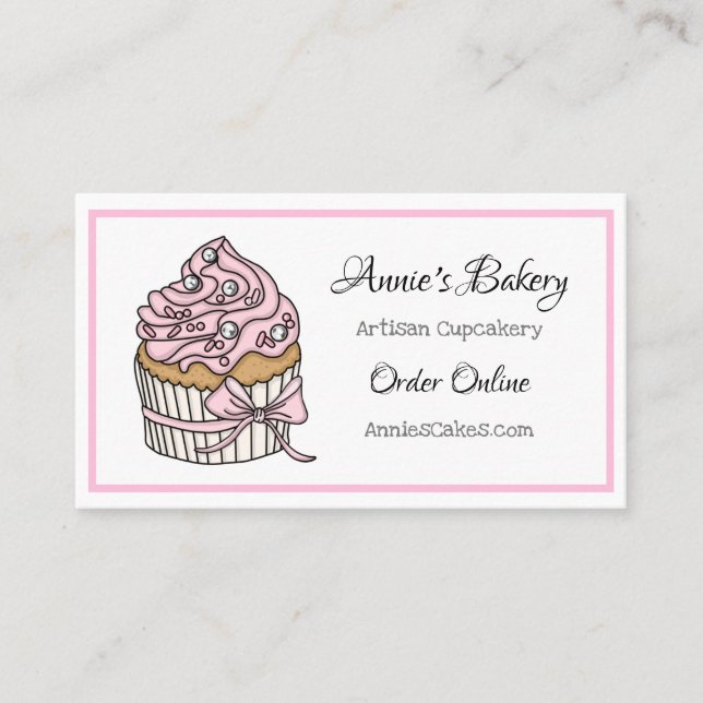 Tarjeta De Visita Panadería | Pastel rosa y plateado (Anverso)