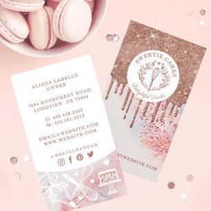 Tarjeta De Visita Panadería pastelera Whisk Purpurina Rosa Oro Peras