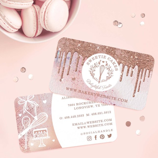Tarjeta De Visita Panadería pastelera Whisk Purpurina Rosa Oro Peras (Subido por el creador)