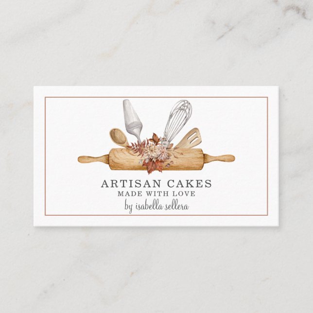 Tarjeta De Visita Panadería Pastelería Chef Acuarela Hormigón (Anverso)