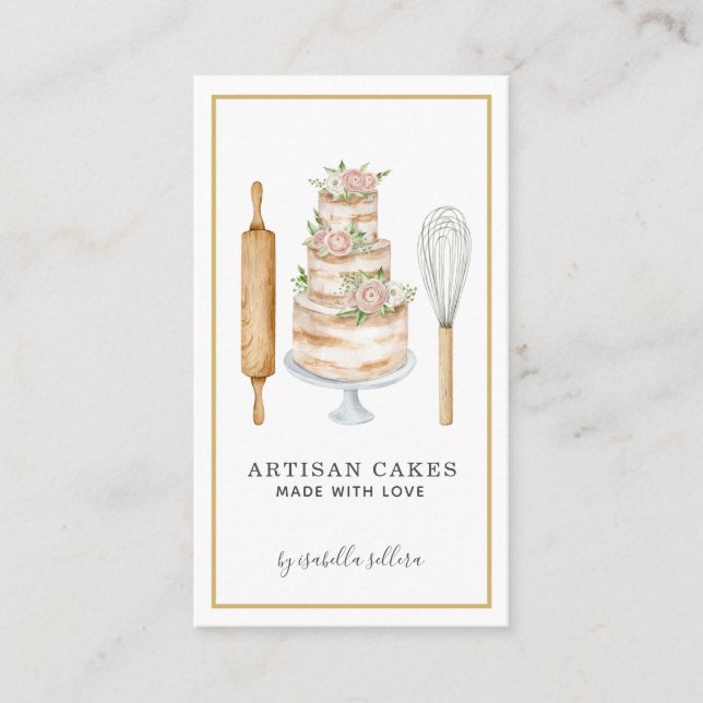 Tarjeta De Visita Panadería Pastelería Chef Acuarela Hormigón Busi (Anverso)