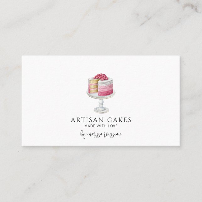 Tarjeta De Visita Panadería Pastelería Chef Acuarela Pastel rosa (Anverso)