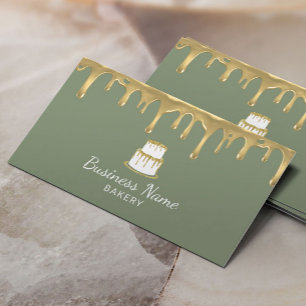 Tarjeta De Visita Panadería pastelería Chef Gold Drin Sage Green