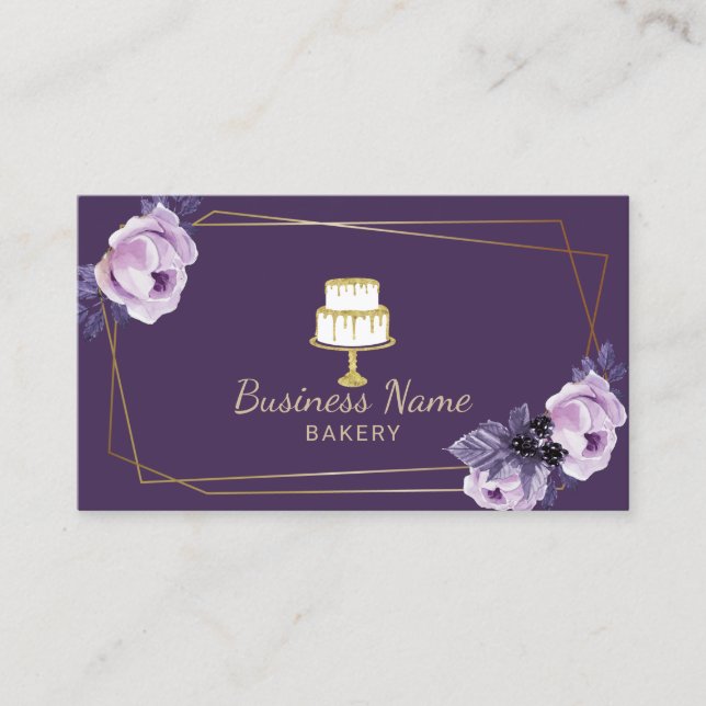 Tarjeta De Visita Panadería Pastelería Chef Gold Sweet Cake Purple F (Anverso)