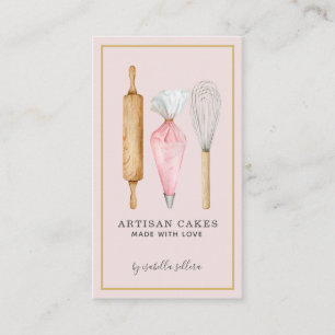 Tarjeta De Visita Panadería Pastelería Chef Horneando Utensilios Neg