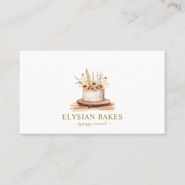 Tarjeta De Visita Panadería Pastelería Chef Oro Pastel Beige (Anverso)