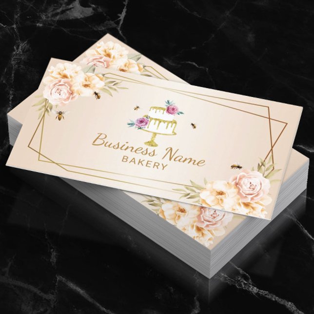 Tarjeta De Visita Panadería Pastelería Chef Pearl Flower & Bees Swee (Subido por el creador)