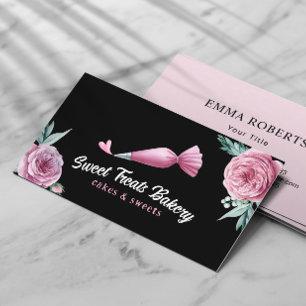 Tarjeta De Visita Panadería pastelería Chef Piping Bag & Heart Black