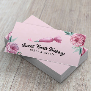 Tarjeta De Visita Panadería Pastelería Chef Piping Bag & Heart Pink