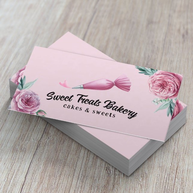 Tarjeta De Visita Panadería Pastelería Chef Piping Bag & Heart Pink  (Subido por el creador)