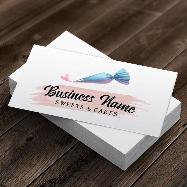 Tarjeta De Visita Panadería Pastelería Chef Piping Bag & Heart Water (Subido por el creador)