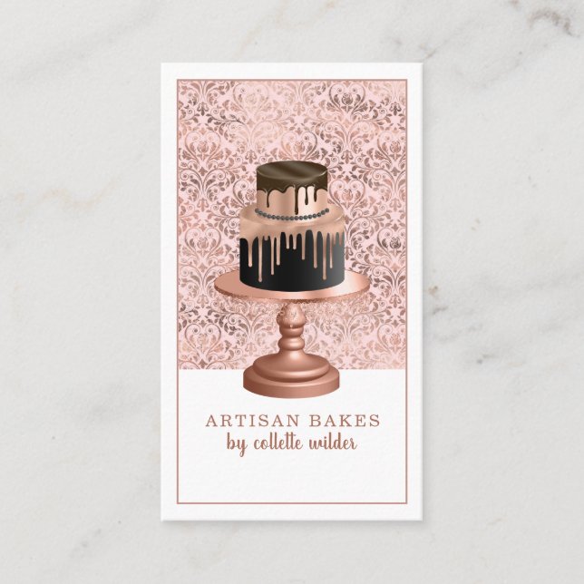 Tarjeta De Visita Panadería Pastelería Chef Rosa Gold Dris Cake Busi (Anverso)