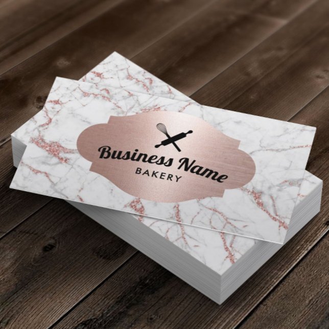Tarjeta De Visita Panadería Pastelería Chef Rosa moderno Mármol de o (Subido por el creador)
