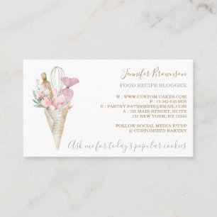Tarjeta De Visita Panadería Pastelería Flores Rosas Chef Creativo Bo