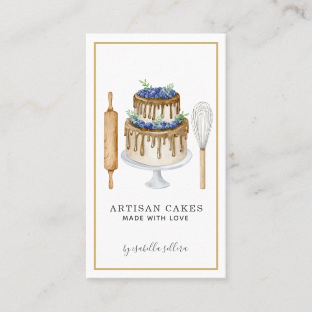 Tarjeta De Visita Panadería Pastelería Pastel De Chef Y Utensilios D (Anverso)