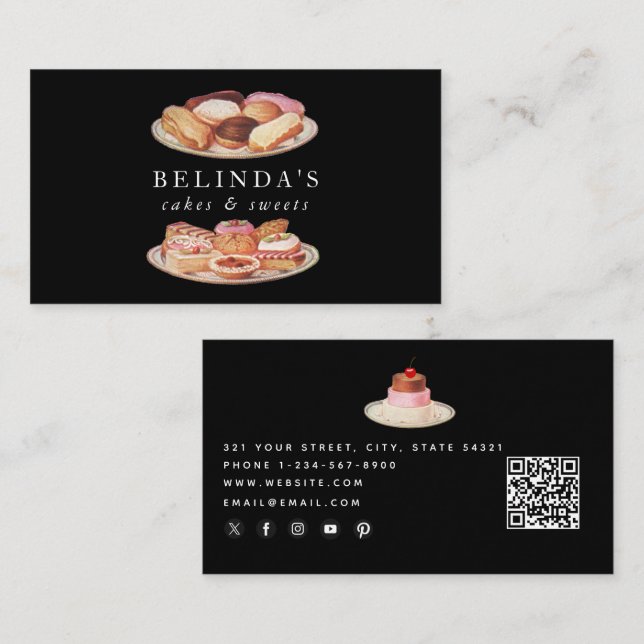 Tarjeta De Visita Panadería pasteles dulces haciendo QR Código Medio (Anverso / Reverso)