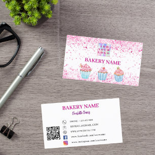 Tarjeta De Visita Panadería pastelillos rosados repostería Código QR
