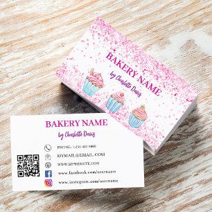 Tarjeta De Visita Panadería pastelitos rosados código QR