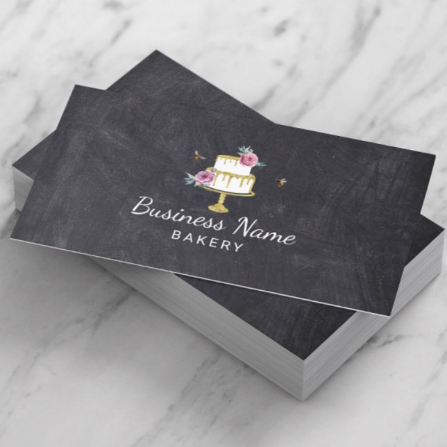 Tarjeta De Visita Panadería Pastry Chef Flor & Bebe Cake Chalkboard (Subido por el creador)