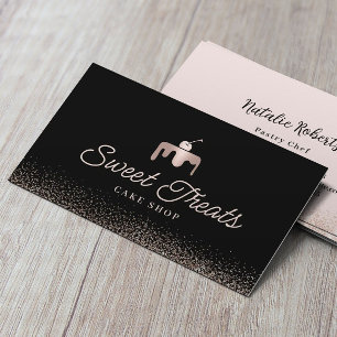Tarjeta De Visita Panadería Pastry Chef Rosa Gold Sweet Cake Logo